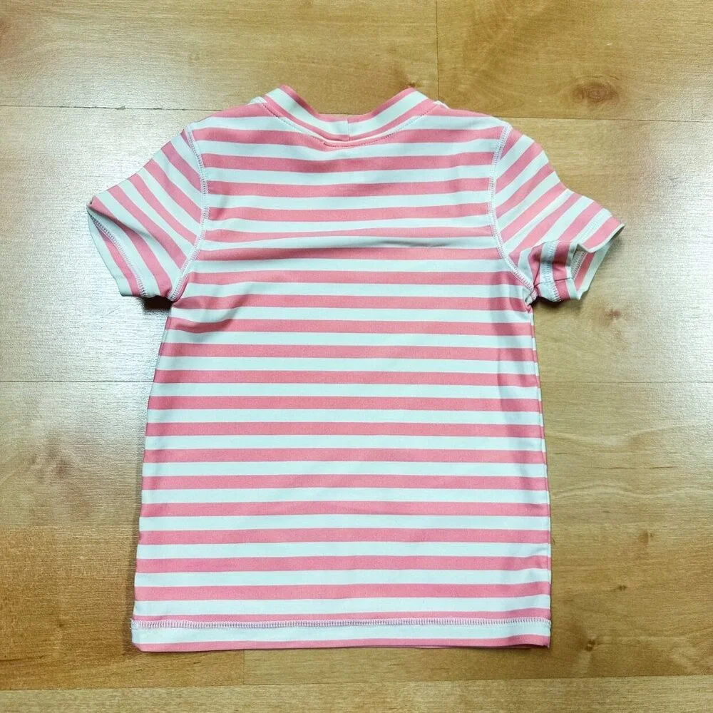 Primary Toddler Girls Pink & White Striped Short Sleeve Rashguard Size 2/3